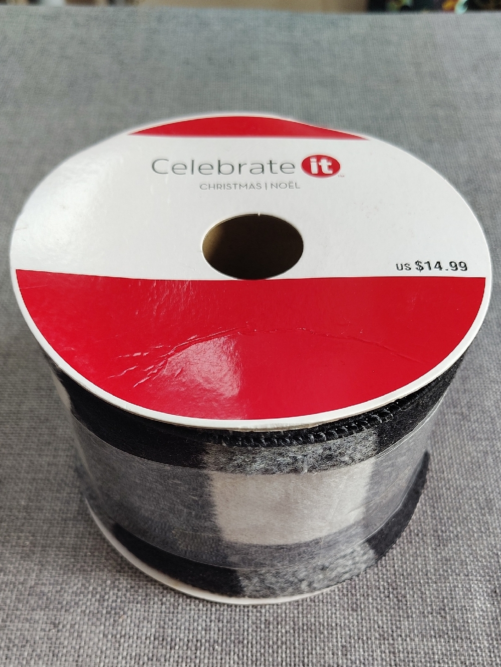 Celebrate It Christmas Noel Black And White Wired Ribbon 3 1/2 In X 25 Ft.
